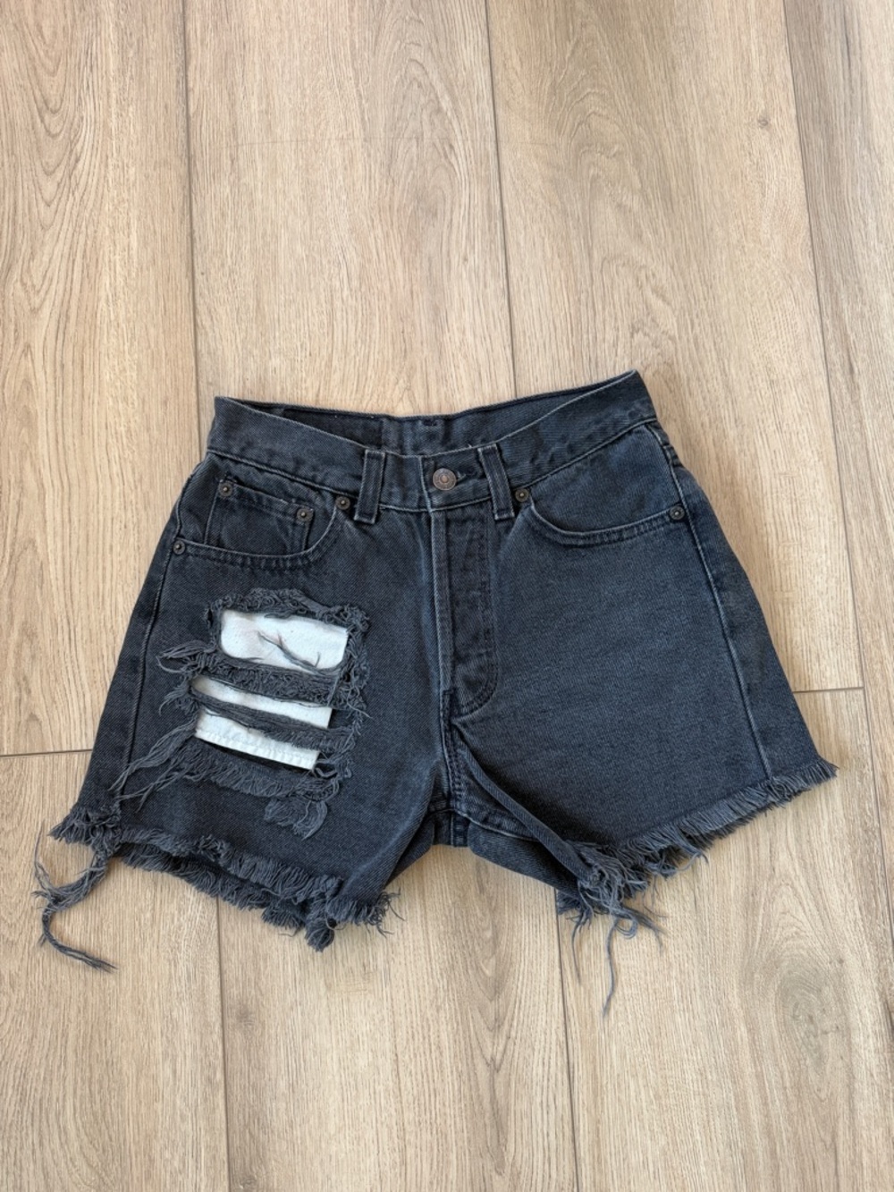 Levi Black Distressed Denim Shorts